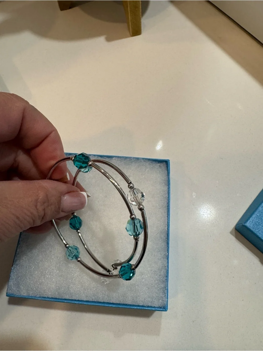 Lot: Touchstone Crystal Teal and Clear Crystal Bracelet Set - Picture 4 of 5